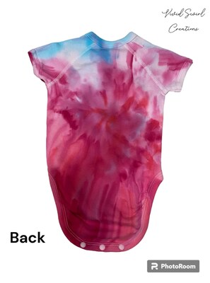 Tie Dye Baby Wrap Onesie Short Sleeve Size 3-6mo Pink Turquoise Infant - image2
